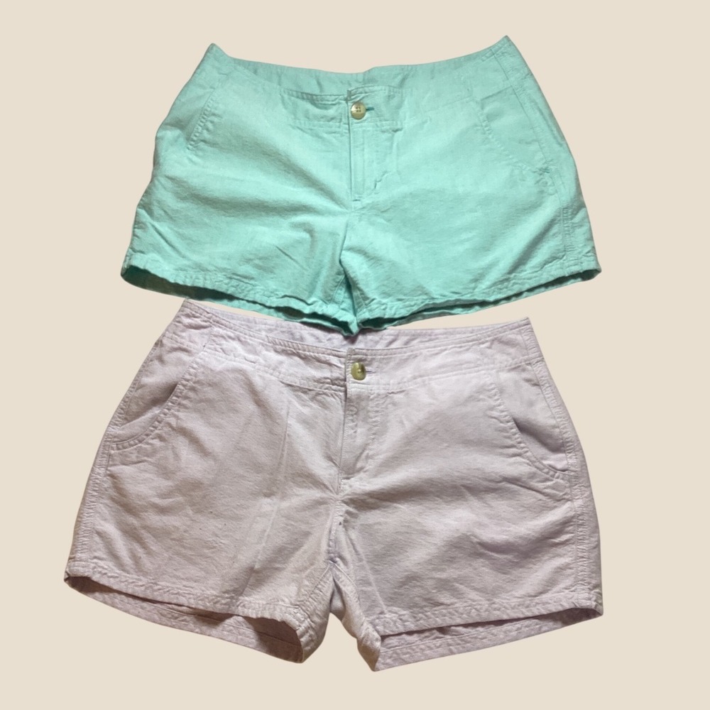 Columbia PFG Shorts Women 6 Mint/Lavender Cotton Hiking Outdoor Fishing Lot of 2